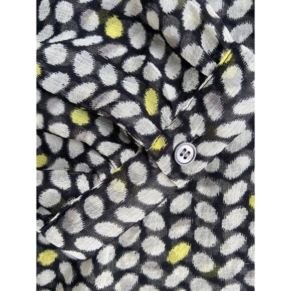 Vince Camuto Black White Yellow Shirt Size L Lace Detail And Drawstrings Tassels - Picture 7 of 16